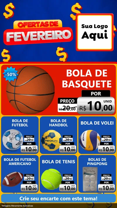 Modelo de Rede Social para Stories com o tema Ofertas de Fevereiro para Artigos Esportivos