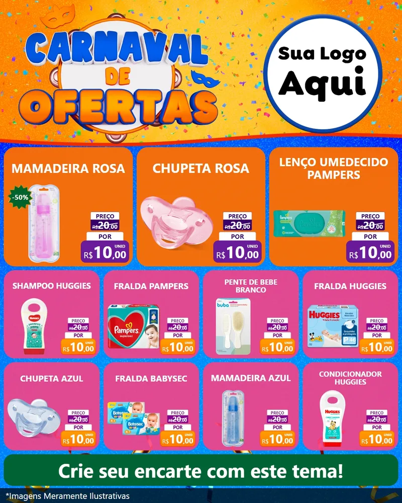 Modelo de Rede Social para Feed Instagram com o tema Carnaval de Ofertas para Bebês