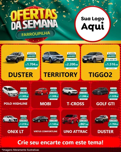 Modelo de Rede Social para Feed Instagram com o tema Ofertas da Semana Farroupilha para Concessionaria de Carros