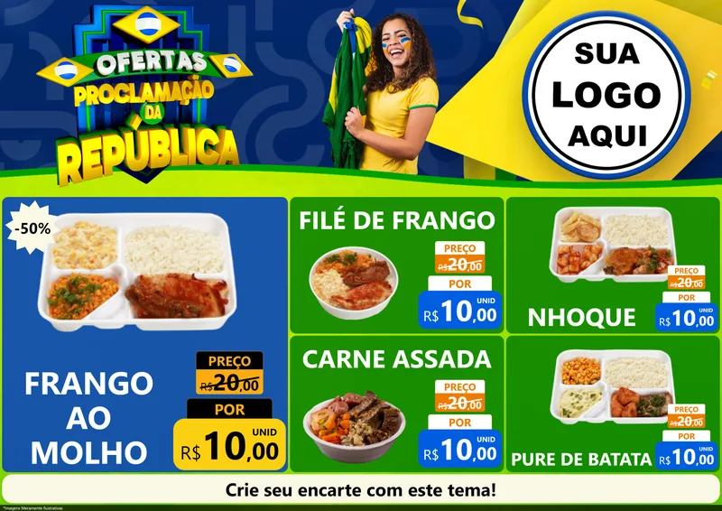 Modelo de Encarte para Encarte A4 Horizontal com o tema Ofertas Proclamação da República para Restaurante