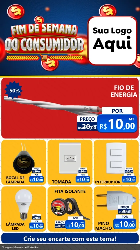 Modelo de Rede Social para Stories com o tema Fim de Semana do Consumidor para Materiais Elétricos