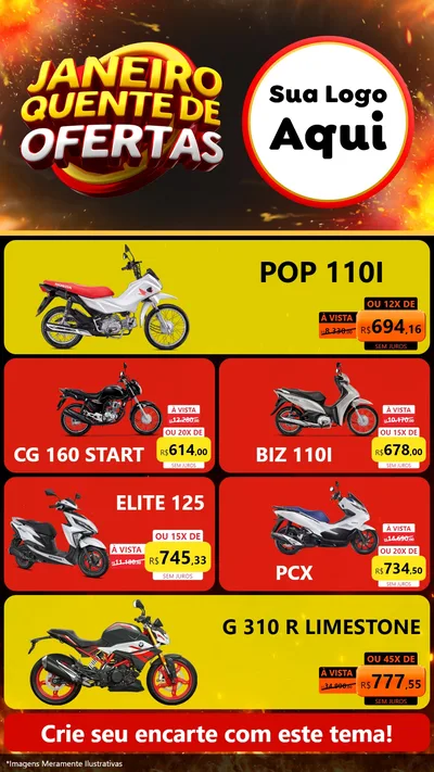 Modelo de TV para TV Vertical com o tema Janeiro Quente de Ofertas para Concessionaria de Motos