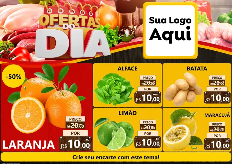 Modelo de Encarte para Encarte A4 Horizontal com o tema Ofertas do Dia para Hortifrúti