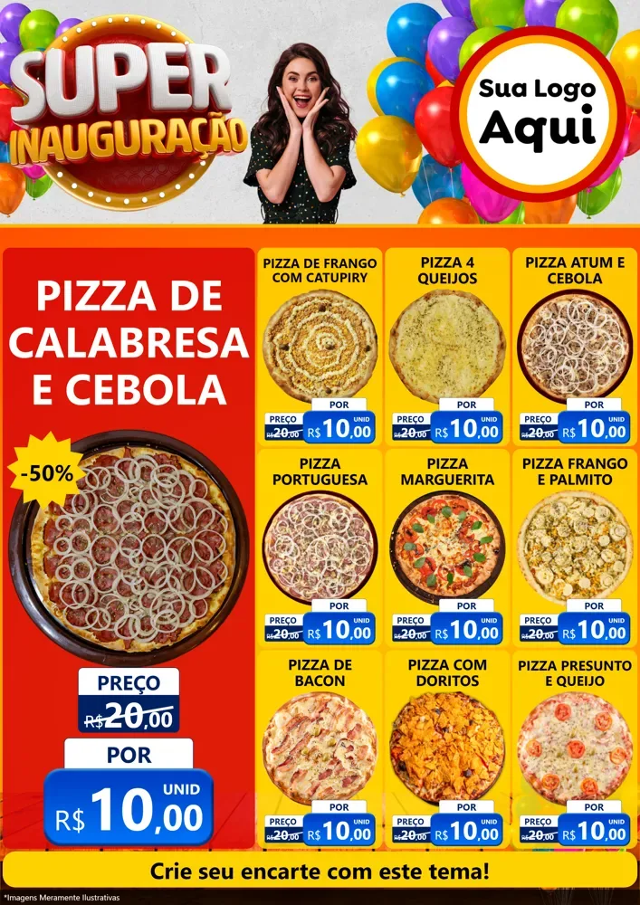 Modelo de Encarte para Encarte A4 Vertical com o tema Super Inauguração para Pizzaria