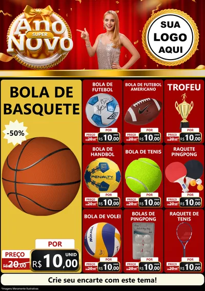 Modelo de Encarte para Encarte A4 Vertical com o tema Super Ano Novo para Artigos Esportivos
