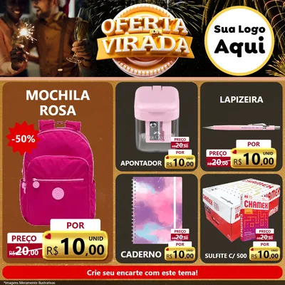 Modelo de Rede Social para Feed Facebook com o tema Oferta da Virada para Papelaria