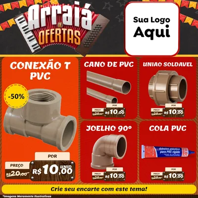 Modelo de Rede Social para Feed Facebook com o tema Arraiá de Ofertas - Junina para Tubos e conexões