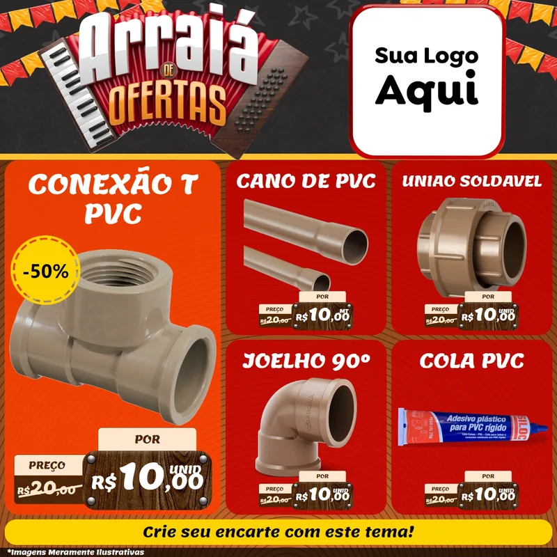 Modelo de Rede Social para Feed Facebook com o tema Arraiá de Ofertas - Junina para Tubos e conexões