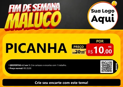 Modelo de Cartaz para Cartaz A4 Horizontal com o tema Final de Semana Maluco para Açougue