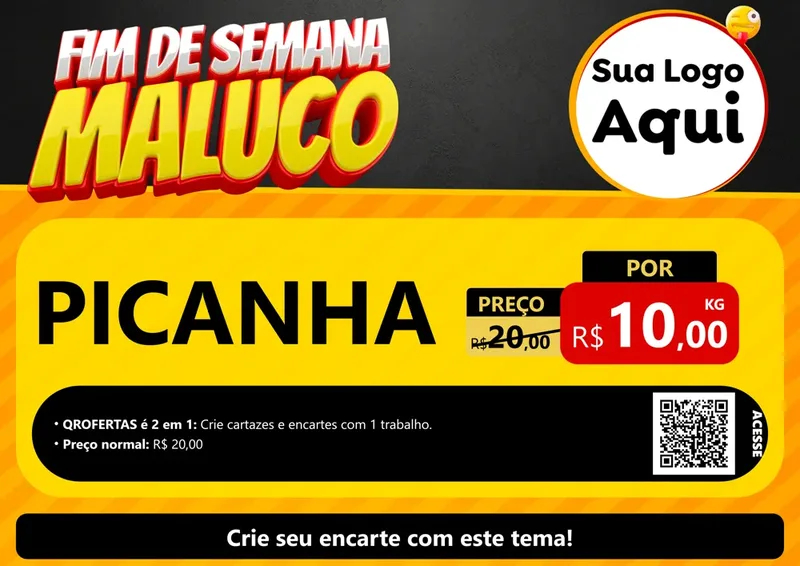 Modelo de Cartaz para Cartaz A4 Horizontal com o tema Final de Semana Maluco para Açougue