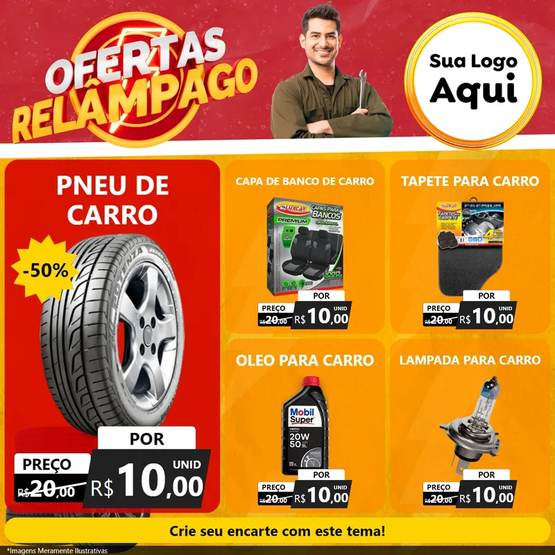 Modelo de Rede Social para Feed Facebook com o tema Ofertas Relâmpago - Autopeças para Auto peças