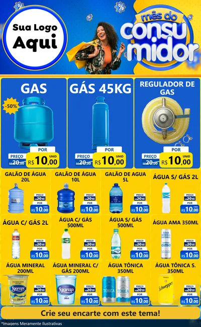 Modelo de Encarte para Encarte Grande com o tema Mês do Consumidor para Água e gás