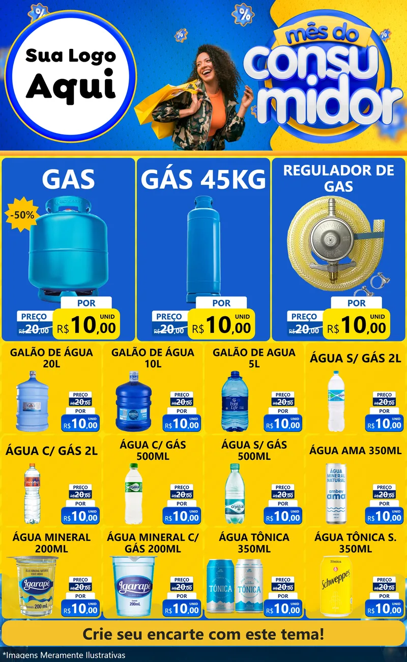 Modelo de Encarte para Encarte Grande com o tema Mês do Consumidor para Água e gás