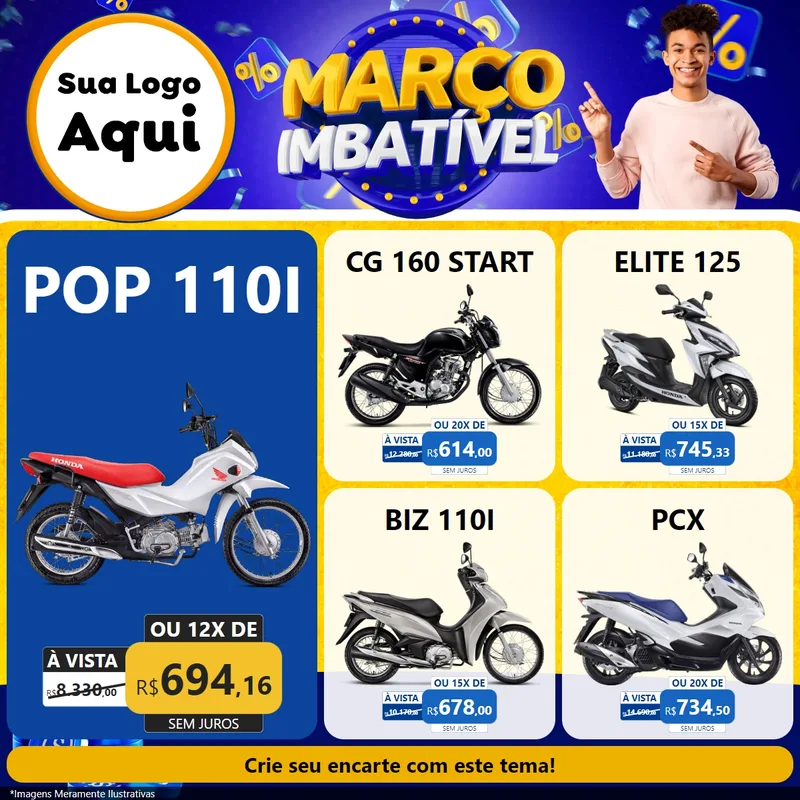 Modelo de Rede Social para Feed Facebook com o tema Março Imbatível para Concessionaria de Motos