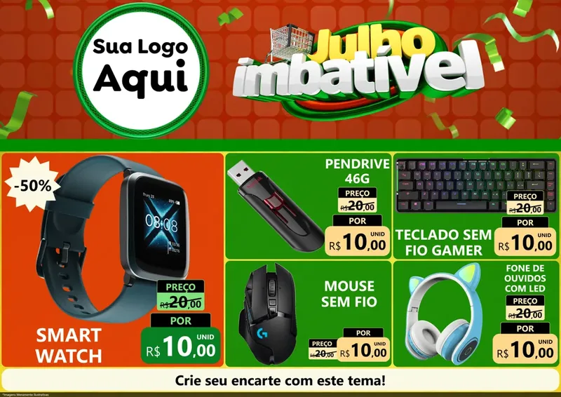 Modelo de Encarte para Encarte A4 Horizontal com o tema Julho Imbatível para Informática