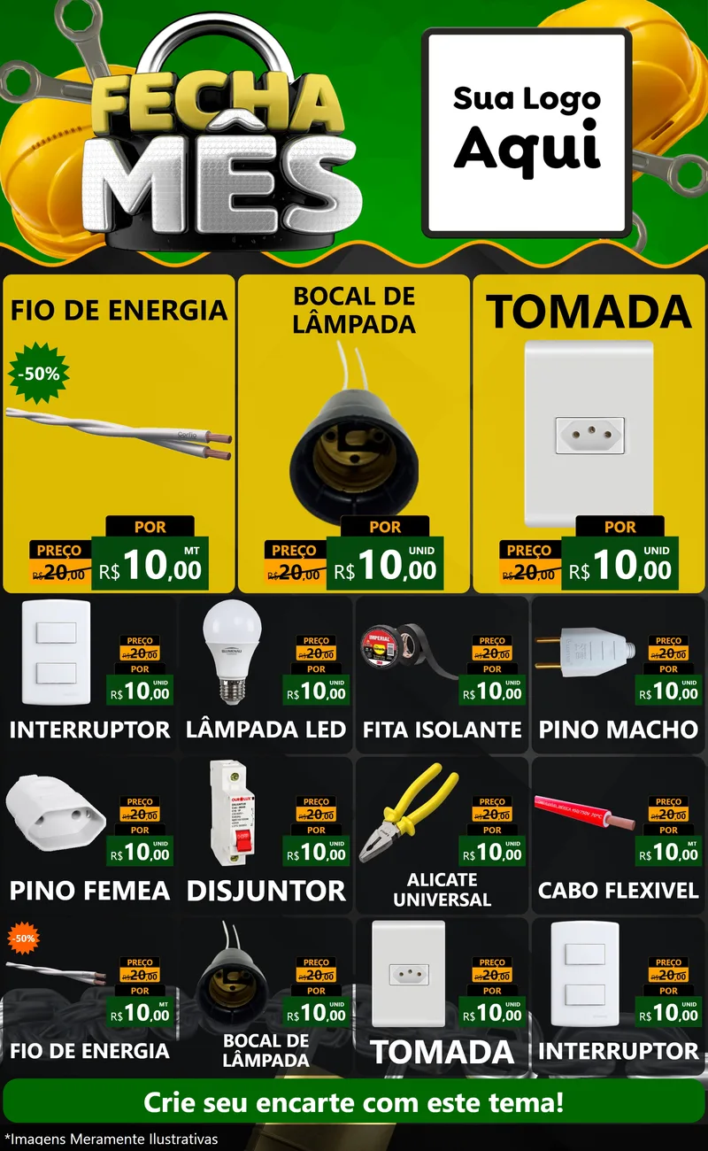 Modelo de Encarte para Encarte Grande com o tema Fecha Mês para Materiais Elétricos