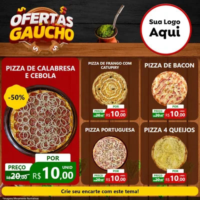 Modelo de Rede Social para Feed Facebook com o tema Ofertas Dia do Gaúcho para Pizzaria