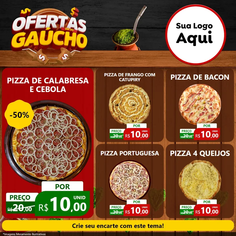 Modelo de Rede Social para Feed Facebook com o tema Ofertas Dia do Gaúcho para Pizzaria