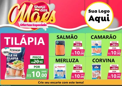 Modelo de Encarte para Encarte A4 Horizontal com o tema Show das Mães - Ofertas Especiais para Peixaria