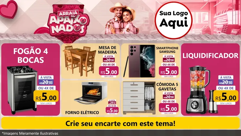 Modelo de TV para TV Horizontal com o tema Arraiá dos Apaixonados - Junina para Móveis e Eletro