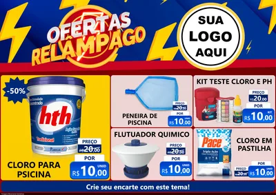 Modelo de Encarte para Encarte A4 Horizontal com o tema Ofertas Relâmpago para Produtos para Piscina