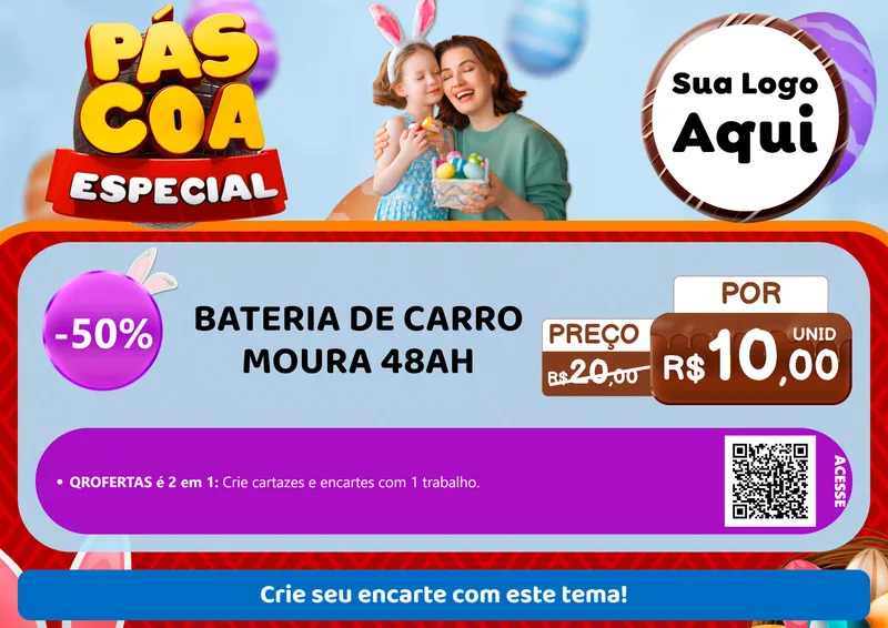 Modelo de Cartaz para Cartaz A4 Horizontal com o tema Páscoa Especial para Baterias Elétricas