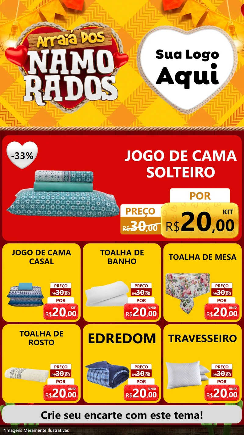 Modelo de Rede Social para Stories com o tema Arraiá dos Namorados para Cama, Mesa e Banho