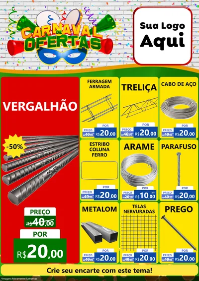 Modelo de Encarte para Encarte A4 Vertical com o tema Carnaval de Ofertas para Ferragens