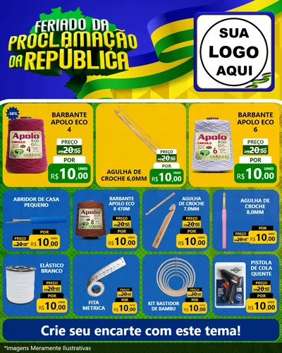 Modelo de Rede Social para Feed Instagram com o tema Feriado da Proclamação da República para Armarinho e Aviamentos