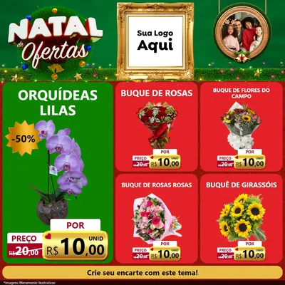 Modelo de Rede Social para Feed Facebook com o tema Natal de Ofertas para Floricultura e jardim