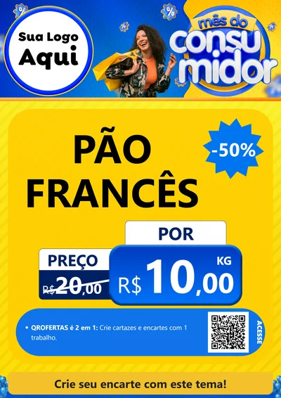 Modelo de Cartaz para Cartaz A4 Vertical com o tema Mês do Consumidor para Padaria