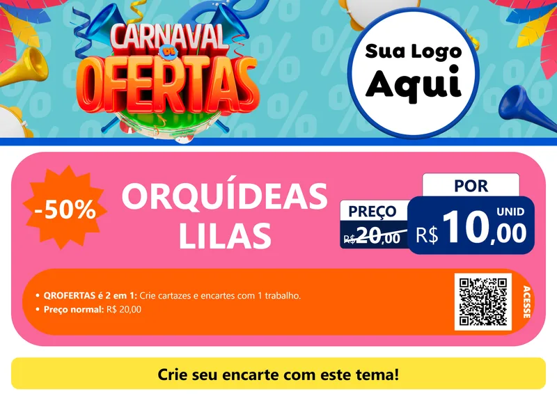 Modelo de Cartaz para Cartaz A4 Horizontal com o tema Carnaval de Ofertas para Floricultura e jardim