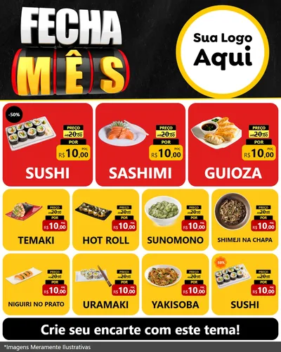 Modelo de Rede Social para Feed Instagram com o tema Fecha Mês para Comida japonesa
