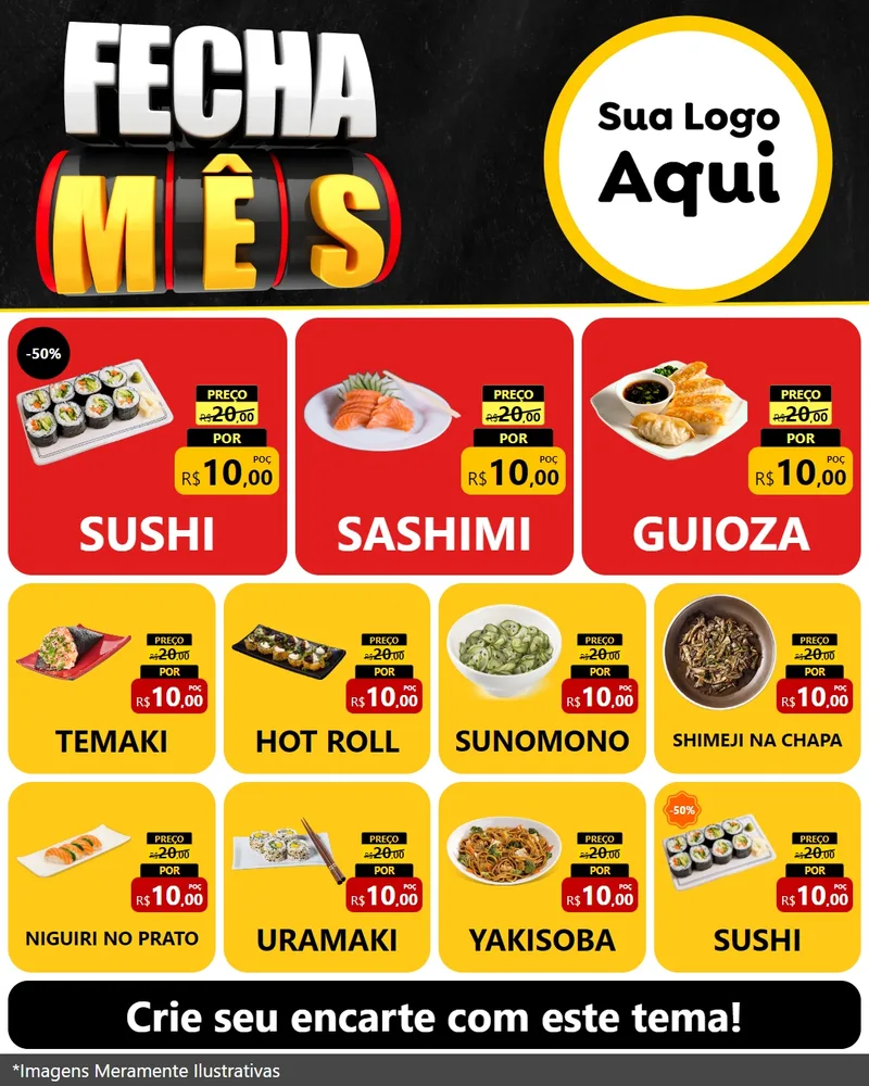 Modelo de Rede Social para Feed Instagram com o tema Fecha Mês para Comida japonesa