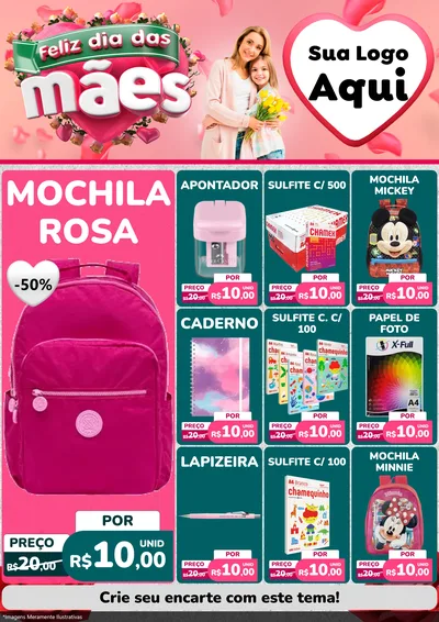 Modelo de Encarte para Encarte A4 Vertical com o tema Feliz Dia das Mães para Papelaria