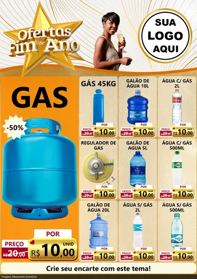 Modelo de Encarte para Encarte A4 Vertical com o tema Ofertas Fim de Ano para Água e gás
