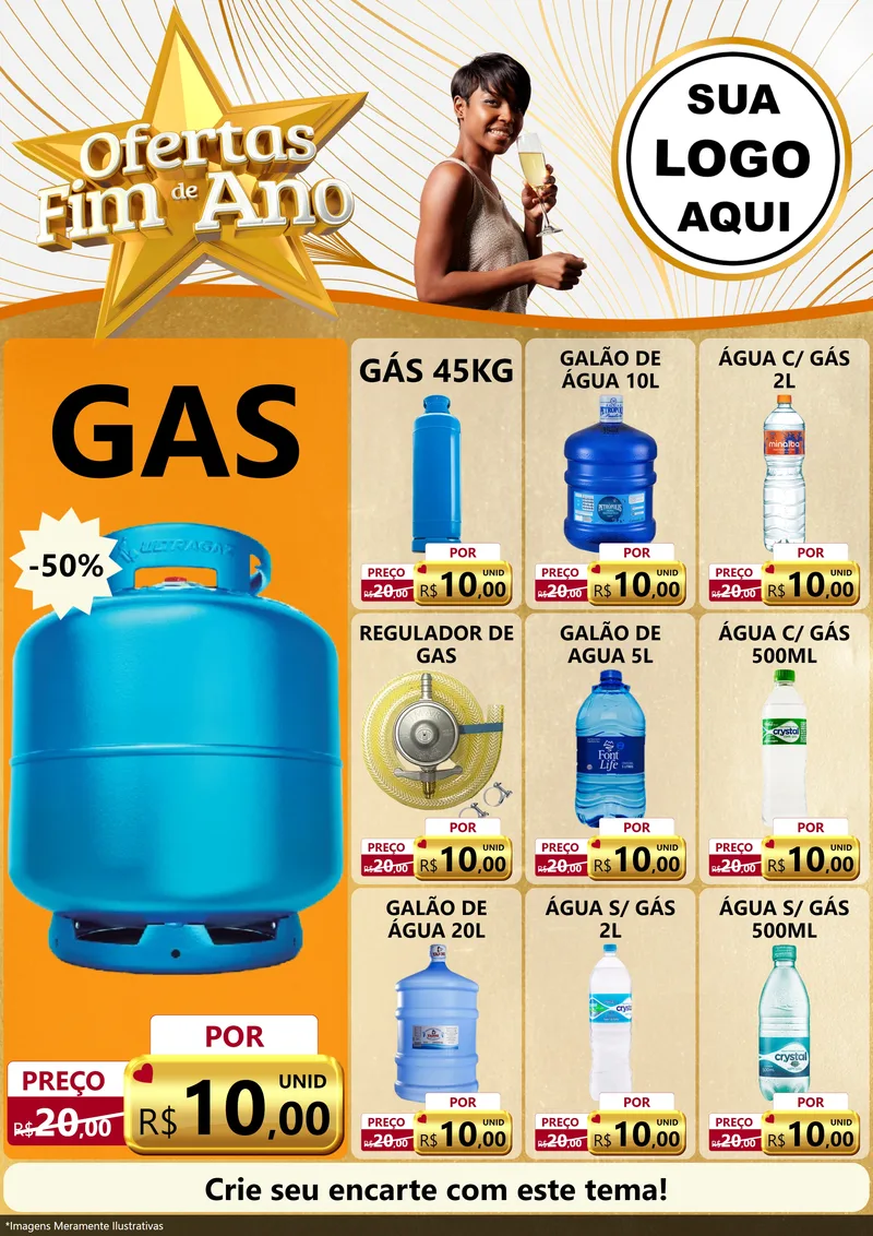 Modelo de Encarte para Encarte A4 Vertical com o tema Ofertas Fim de Ano para Água e gás