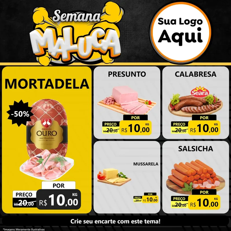 Modelo de Rede Social para Feed Facebook com o tema Semana Maluca para Frios e Laticínios