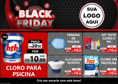 Modelo de Encarte para Encarte A4 Horizontal com o tema Black Friday para Produtos para Piscina