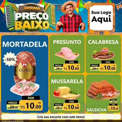 Modelo de Rede Social para Feed Facebook com o tema Arraiá de Preço Baixo - Junina para Frios e Laticínios