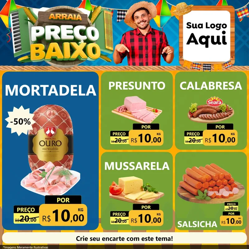 Modelo de Rede Social para Feed Facebook com o tema Arraiá de Preço Baixo - Junina para Frios e Laticínios