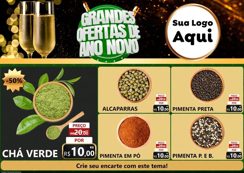 Modelo de Encarte para Encarte A4 Horizontal com o tema Grandes Ofertas de Ano Novo para Produtos Naturais