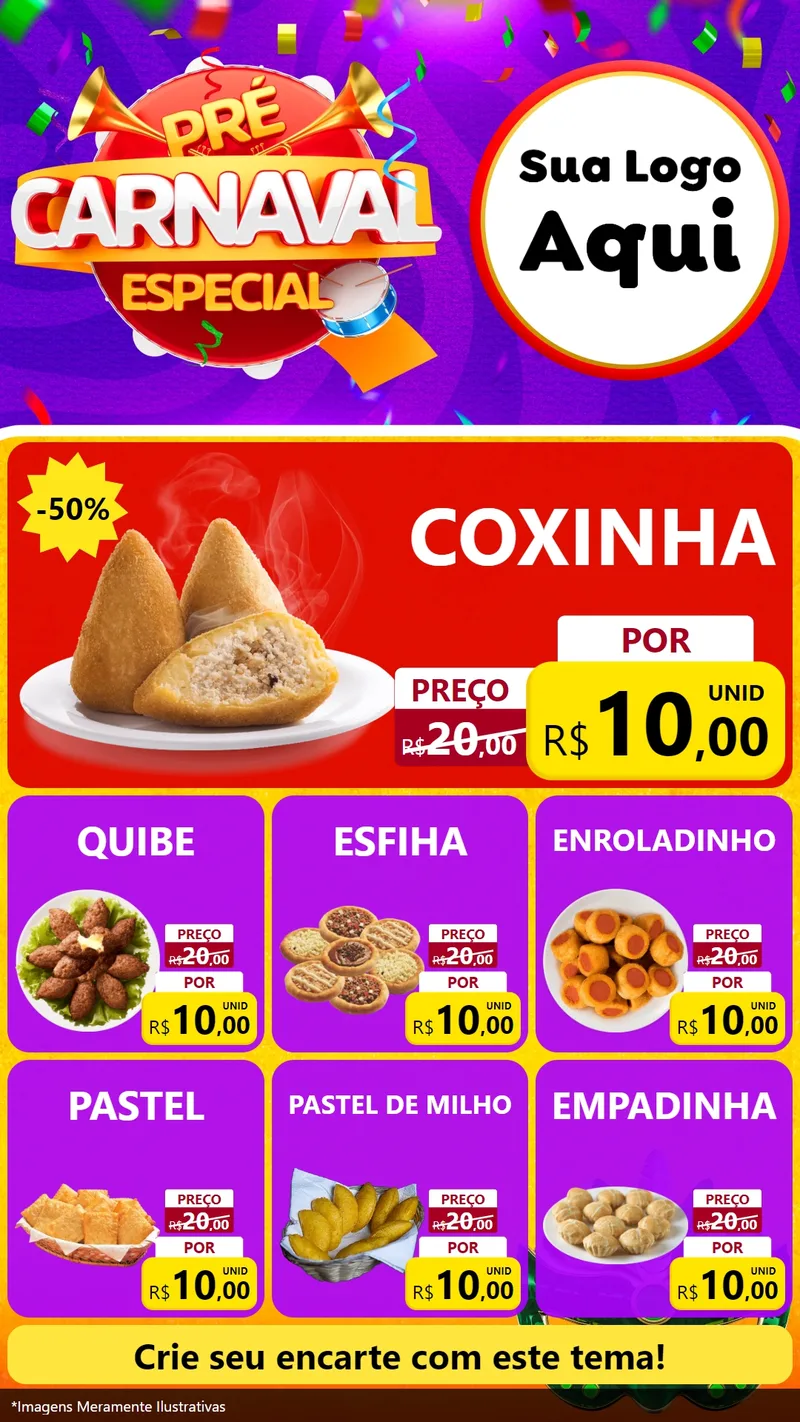Modelo de Rede Social para Stories com o tema Pré-Carnaval Especial para Salgadaria