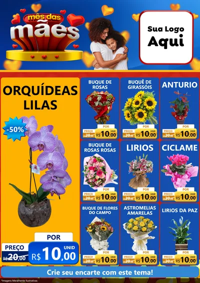 Modelo de Encarte para Encarte A4 Vertical com o tema Mês das Mães para Floricultura e jardim