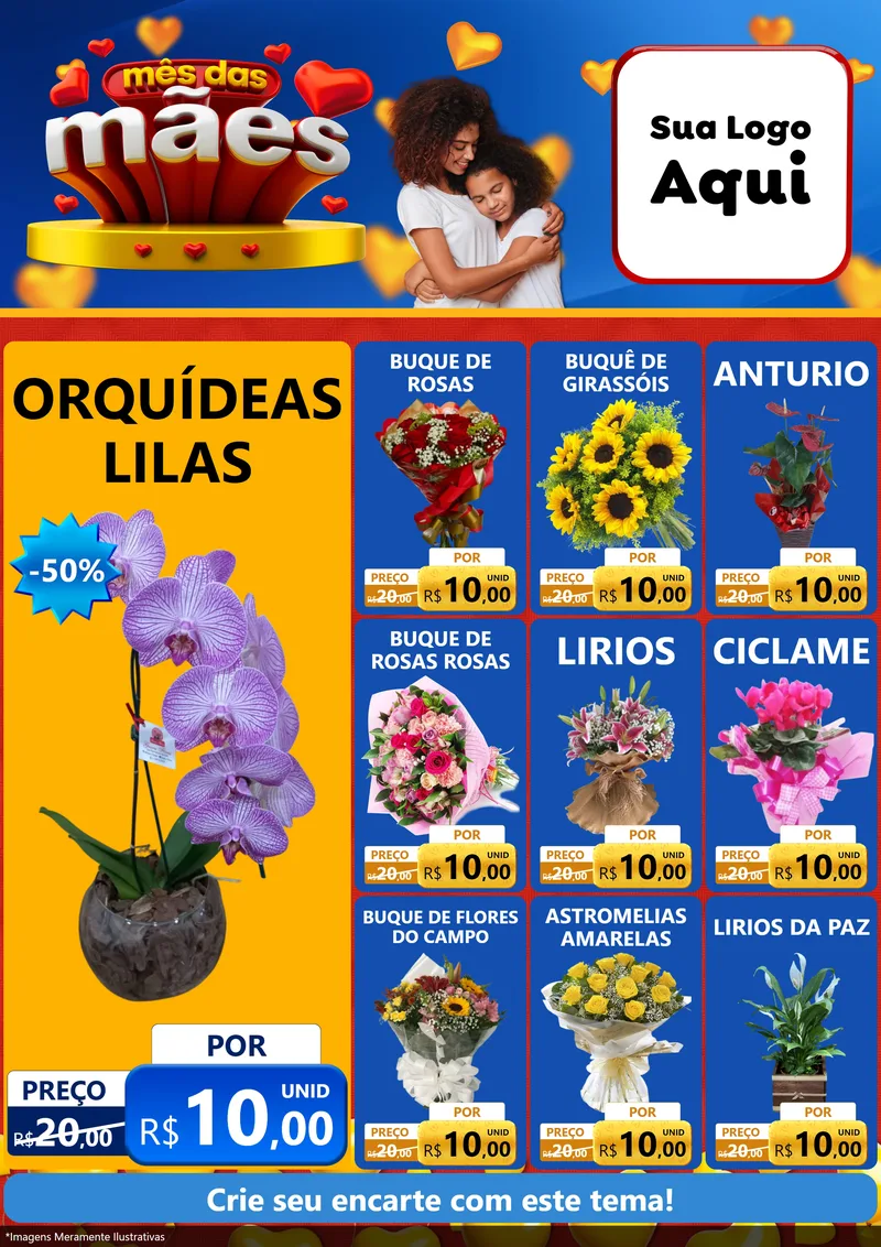 Modelo de Encarte para Encarte A4 Vertical com o tema Mês das Mães para Floricultura e jardim