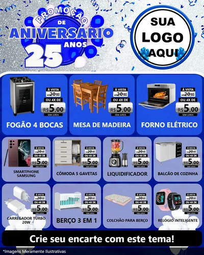 Modelo de Rede Social para Feed Instagram com o tema Promoção de Aniversário - 25 Anos para Móveis e Eletro