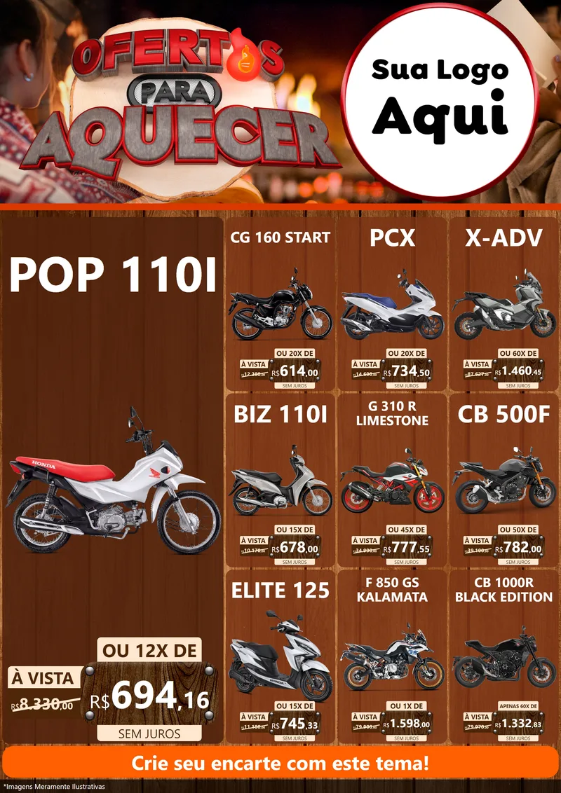 Modelo de Encarte para Encarte A4 Vertical com o tema Ofertas Para Aquecer para Concessionaria de Motos