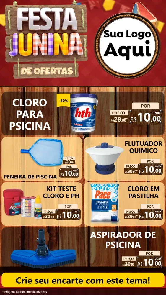 Modelo de TV para TV Vertical com o tema Festa Junina de Ofertas para Produtos para Piscina
