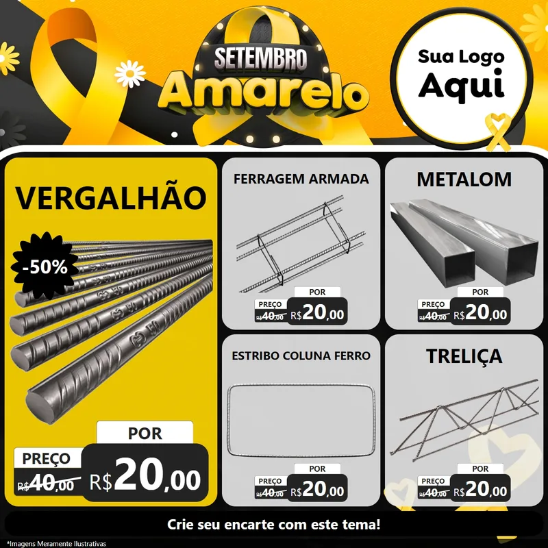 Modelo de Rede Social para Feed Facebook com o tema Setembro Amarelo para Ferragens
