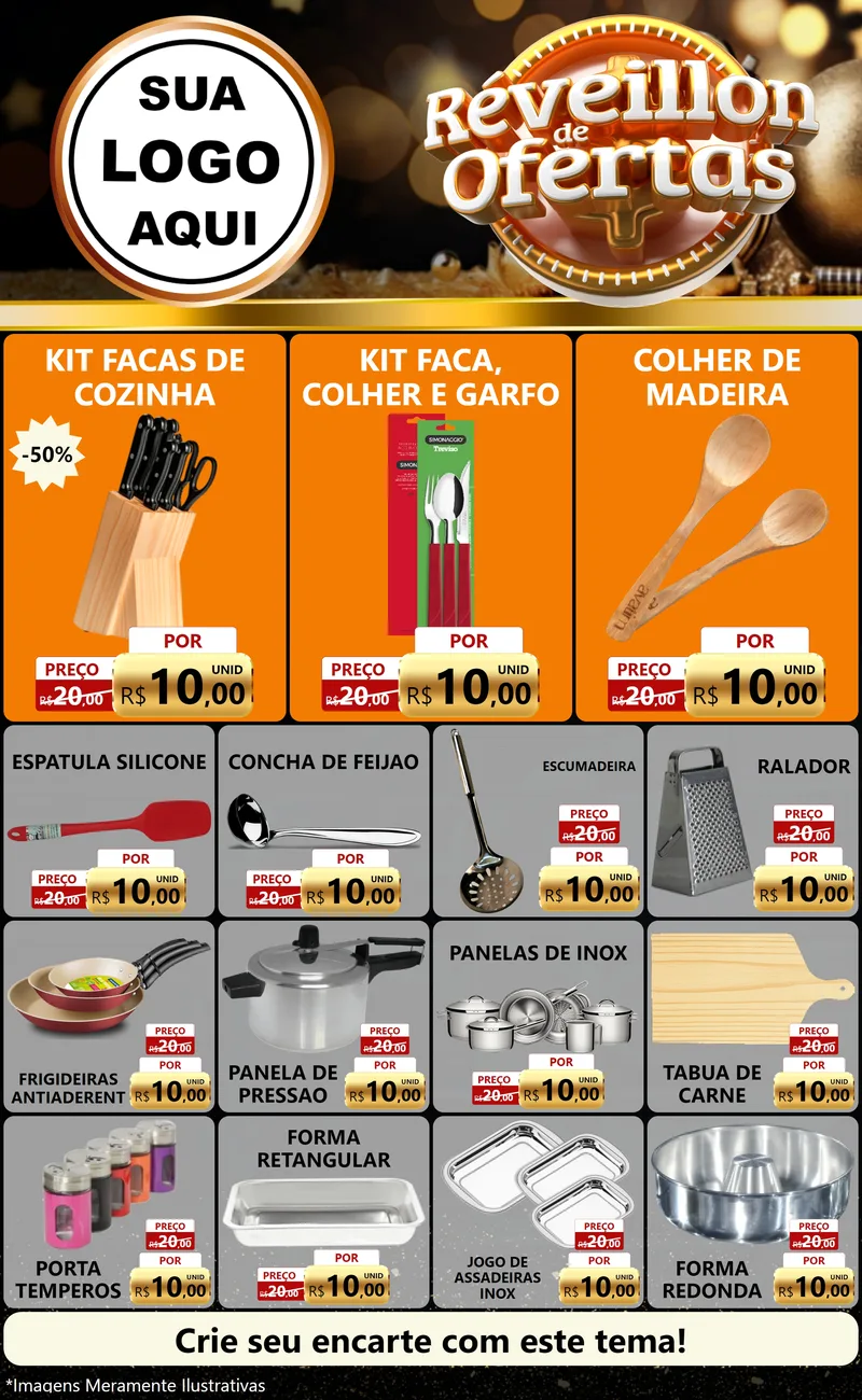 Modelo de Encarte para Encarte Grande com o tema Réveillon de Ofertas para Utilidades Domésticas